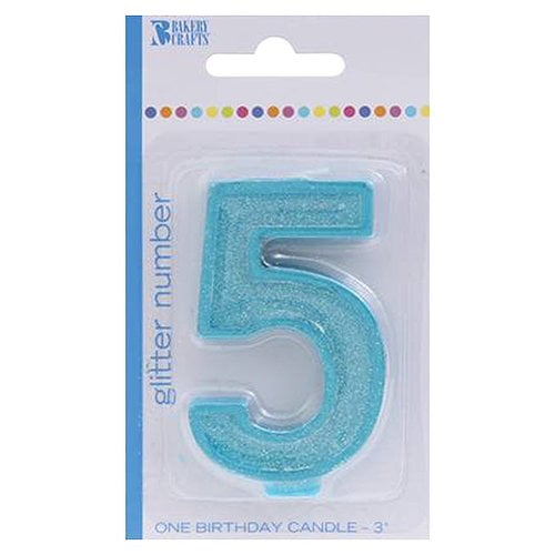 Blue Moulded Birthday Cake Candle Number 5
